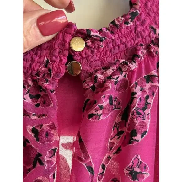 WHBM Pink Floral Applique Burnout Halter Smock-Neck Midi - Picture 8 of 11